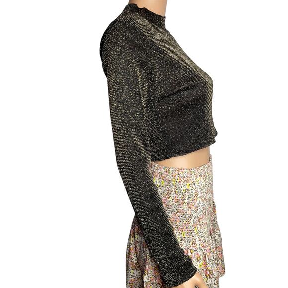 Lovers + Friends Riya Top size M Black Gold Glitter Sheer Mesh Cropped - Picture 4 of 10